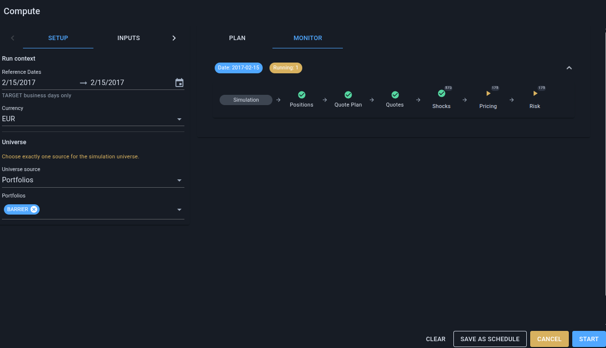 Configure runs with clear scope, dates and execution options.